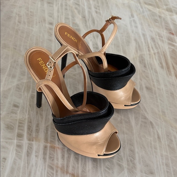 Fendi Shoes - Rare Fendi Black and Tan Peep-Toe Heels Size 37